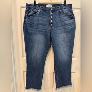 KanCan Jeans Women’s Size 16W High Rise Frayed Cuff Straight Leg Stretch Denim